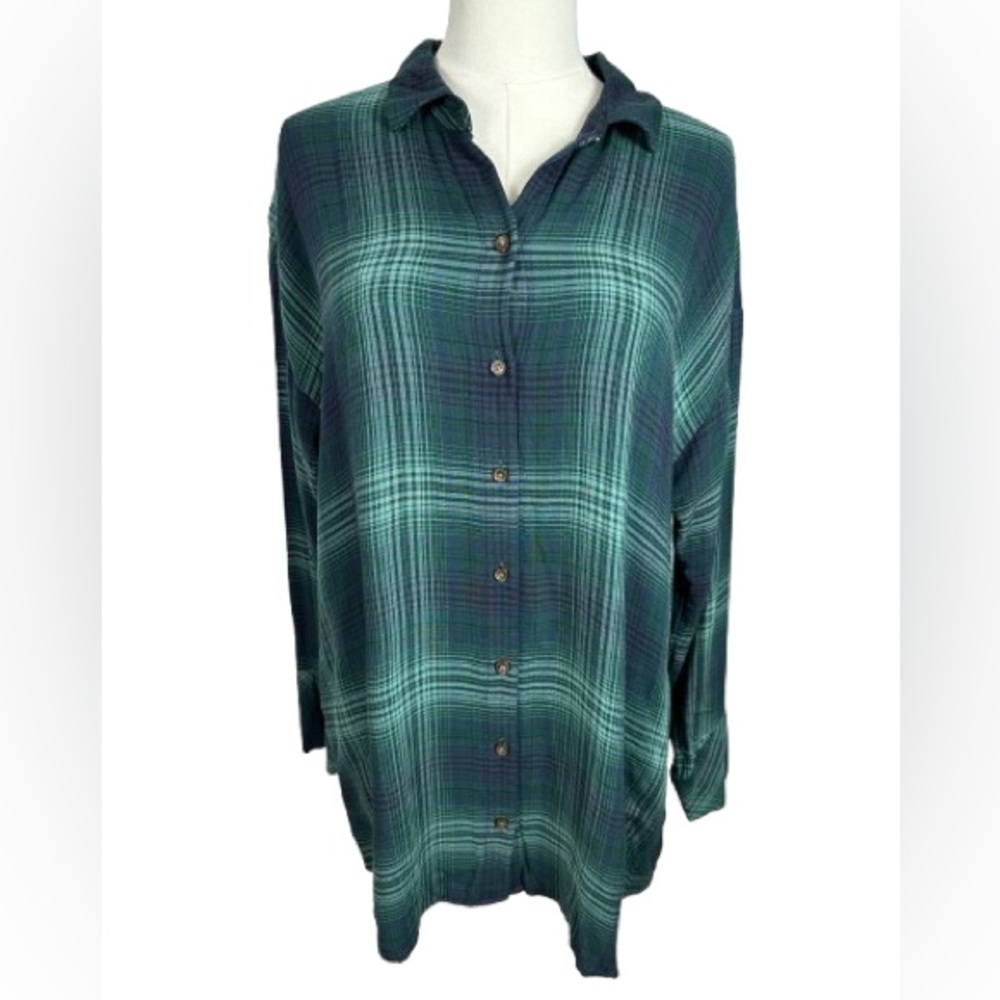 ❤️ SALE! 💙 J. Jill Green Plaid Button-Down Mini Shirt Dress Size M
